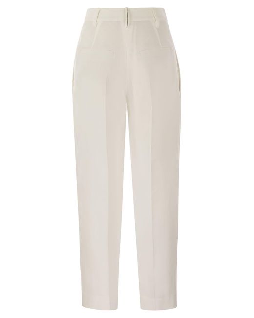 Pantalones holgados en viscosa y sarga de fluido de lino con monilina Brunello Cucinelli de color White