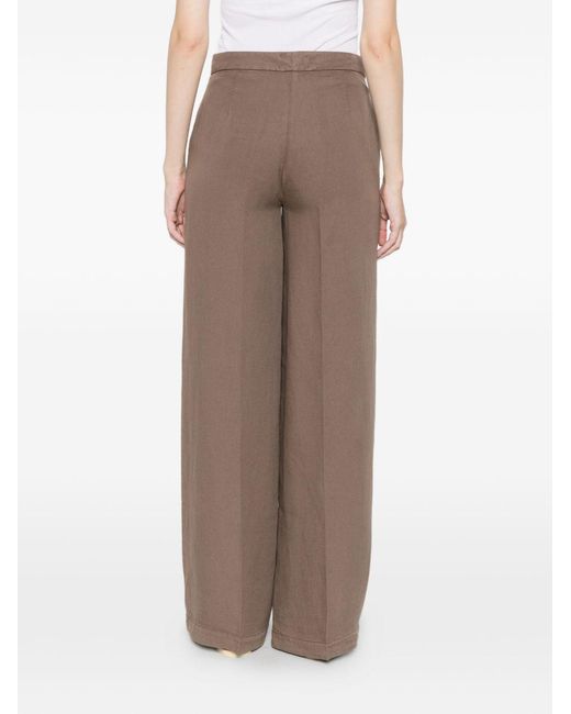 Via Masini 80 Brown Linen Wide Leg Trousers