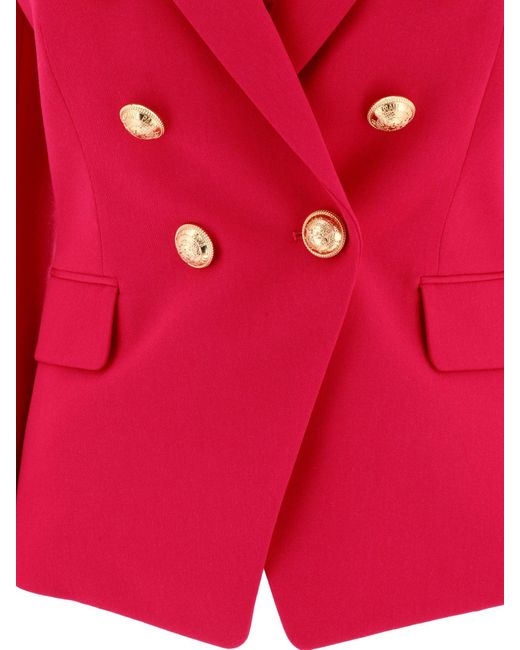 Balmain Red Double Breasted Wool Jacket