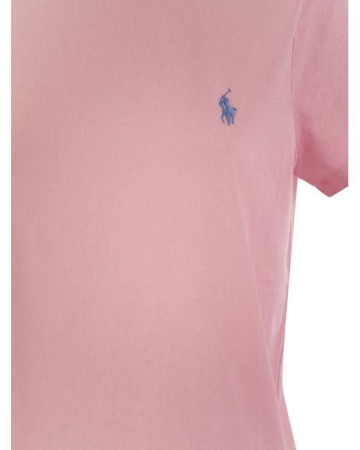 Crewneck Cotton T-shirt Polo Ralph Lauren en coloris Pink