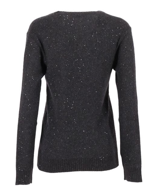 Fabiana Filippi Black Long-Sleeved V-Neck Knit Sweater With Iridescent Sequins