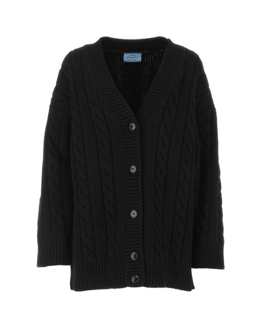 Prada Black Wool Blend Oversize Cardigan
