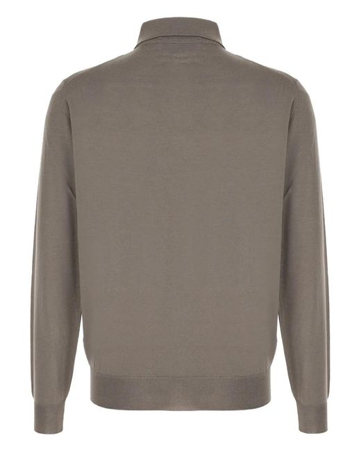 Lardini Gray Long-Sleeved Knit Polo for men
