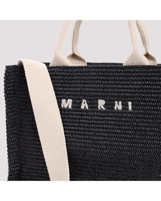 Marni Black Logo-Lettering Raffia Tote Bag