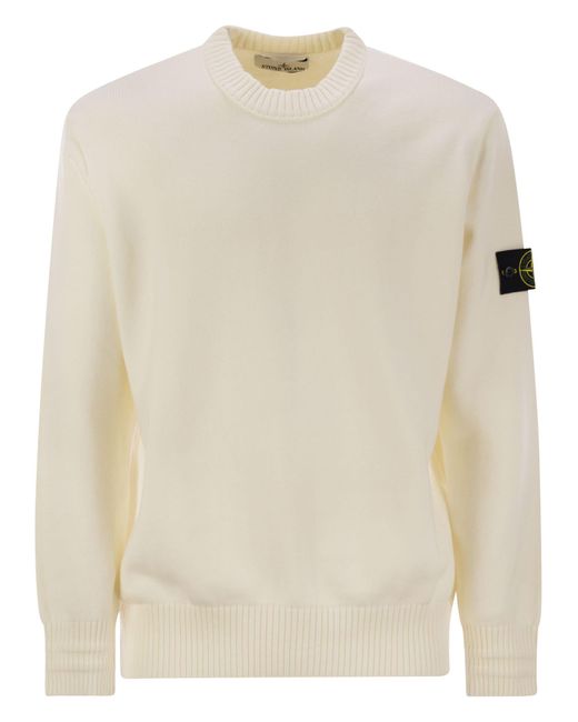 Jumper del cuello de la tripulación de la mezcla de algodón de la isla de piedra Stone Island de hombre de color White