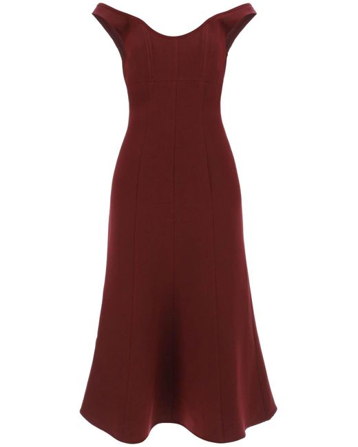 Wollseide vom Schultermidi -Kleid Roland Mouret de color Red