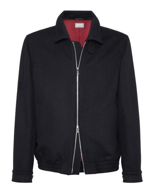 Brunello Cucinelli Bomberjack Met Elastische Afwerking En Ritssluiting in het Black voor heren