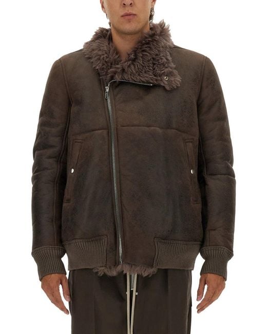 Chaqueta bombardera de cuero Rick Owens de hombre de color Brown