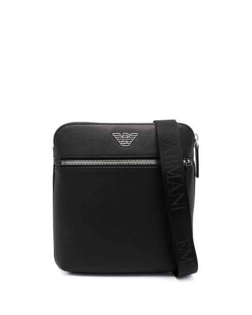 Emporio Armani Lederen Crossbody Tas in het Black voor heren