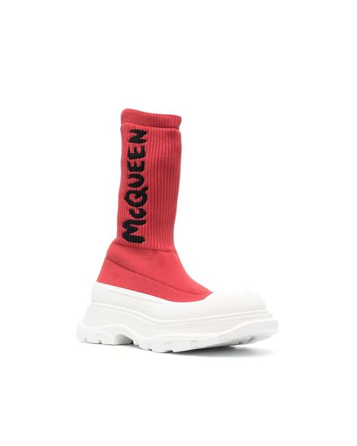 Alexander McQueen Red Sock-style Logo-print Boots