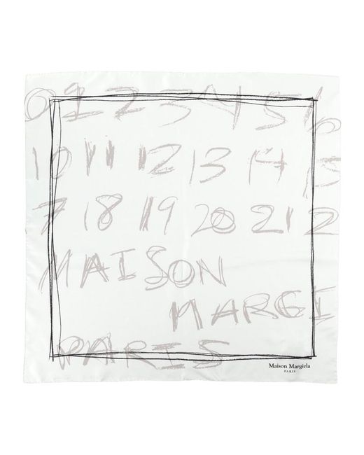 Maison Margiela White Silk Numerical Foulard
