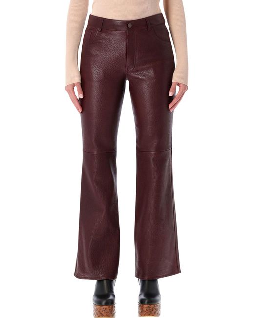 Chloé Flared Textured Lambskin Leather Trousers