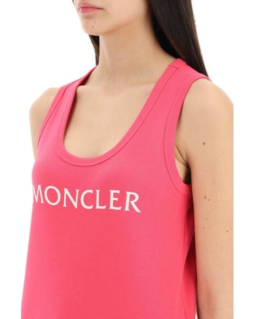 Moncler Pink Basic Logo Print Tank Top