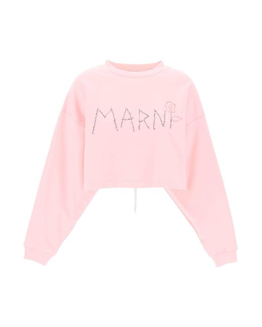Marni "organic Cotton Sweatshirt Met Handbordjes in het Pink