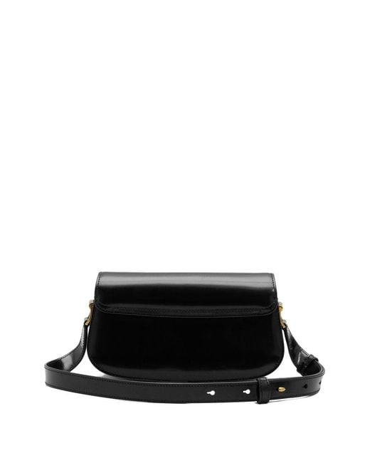 AMI Black Leather Shoulder Bag With Logo On The Front