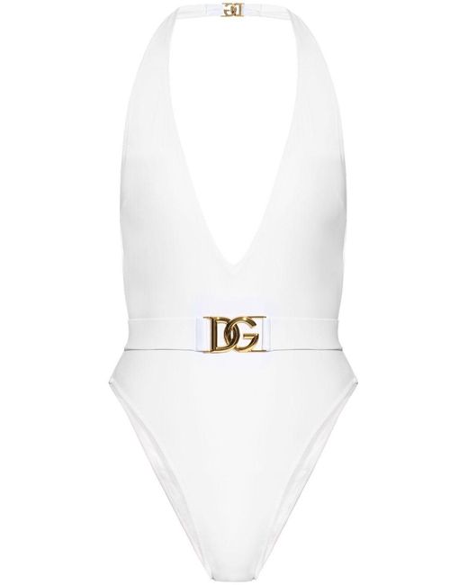 Dolce & Gabbana Badpak Met Watervalhals En Ceintuur in het White