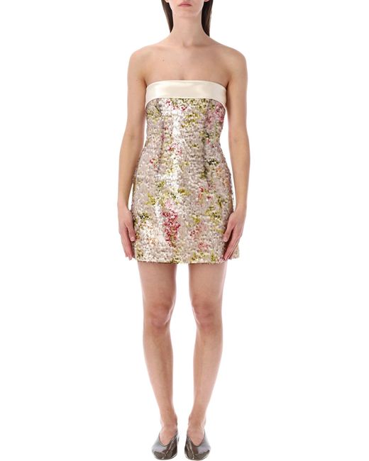 Alberta Ferretti Natural Alberta Ferretti Floral Sequin Mini Dress
