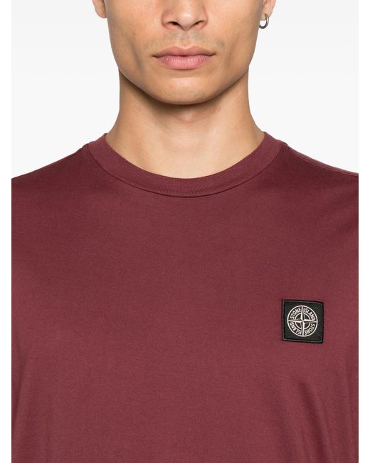Stone Island Red 60/2 Cotton Jersey Garment Dyed Ss T-Shirt for men