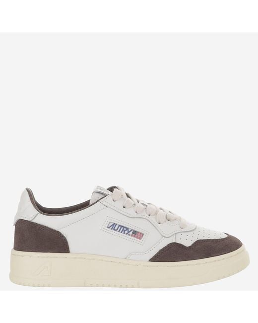 Autry White Round Toe Leather Sneakers With Suede Inserts And Logo Details