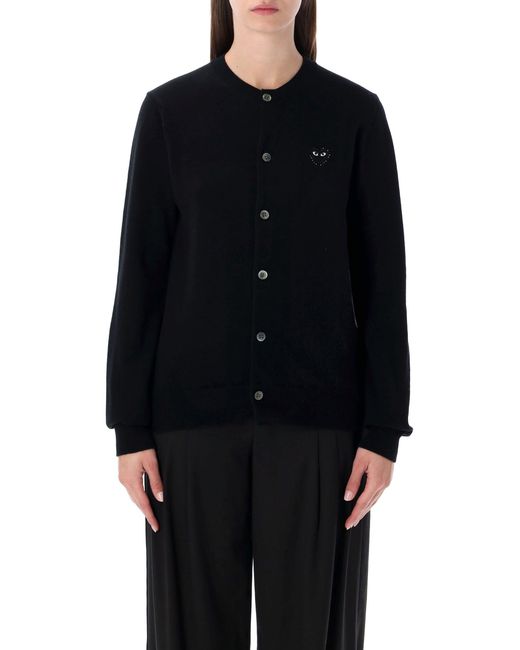 COMME DES GARÇONS PLAY Black Wool Cardigan With Crystal Heart