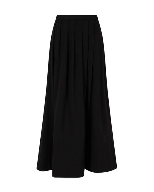 Emporio Armani Black Crêpe Jersey Long Skirt With Darts