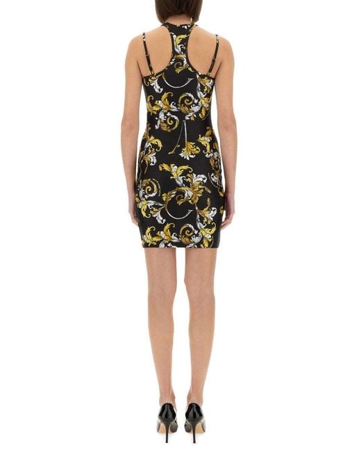 Versace Jeans Couture Mini Dress Met "outline Barokke" Print in het Black