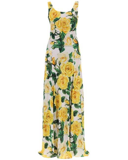 Dolce & Gabbana Multicolor Maxi Kleid mit Rosendruck