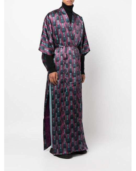 OZWALD BOATENG Blue Printed Silk Kimono Dress