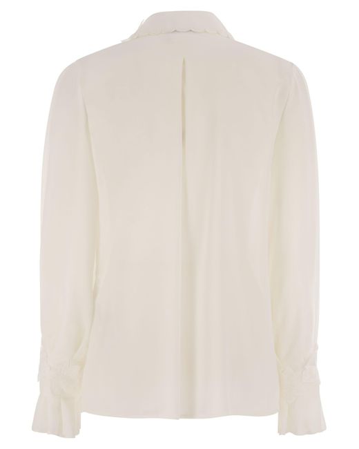 Elisabetta Franchi White Georgette Shirt With Floral Embroidery