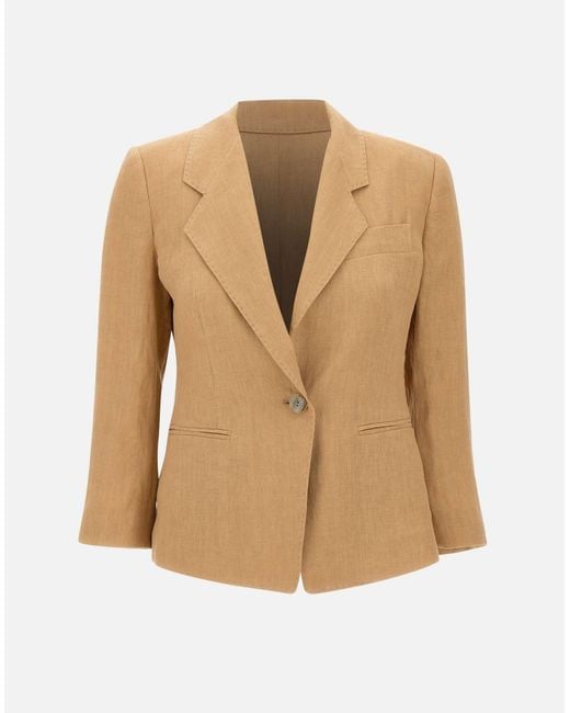 Marella Natural Biella Cognac Linen Canvas Blazer