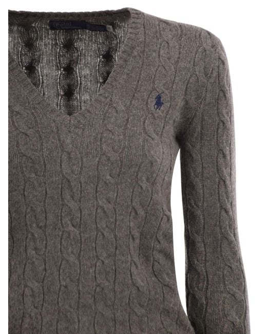Polo Ralph Lauren Gray Wolle und Kaschmir -Kabel -Strickpullover