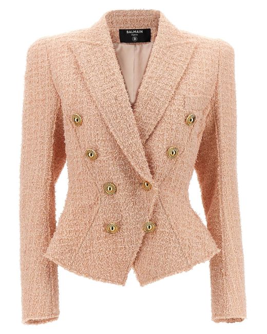 Balmain Tweed Double Breasted Blazer in het Pink