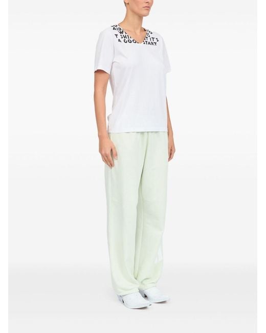 MM6 by Maison Margiela White V-Neck T-Shirt With Stamp-Effect Graphic Print