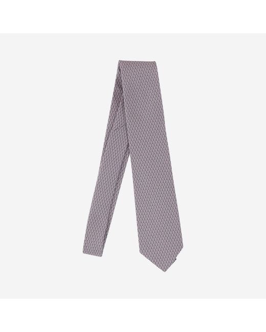 Ferragamo Purple Silk Tie With Geometric Pattern for men