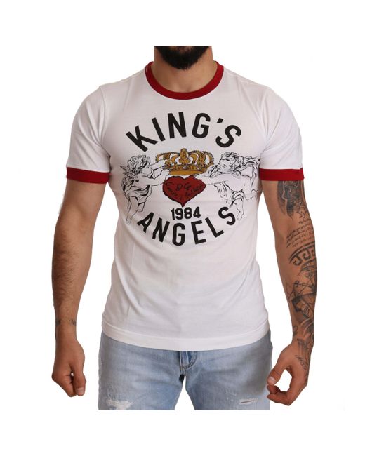 Dolce & Gabbana Weißes Baumwoll-T-Shirt mit Kings Angels-Print in White für Herren
