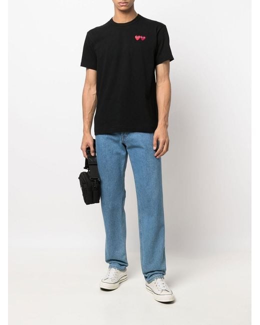 COMME DES GARÇONS PLAY Black U T-Shirt Double Burgundy Emblem Knit Axt226051