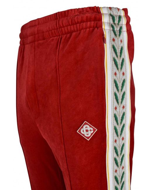 Casablanca Red Laurel Velvet Sweatpants Satin Stripe
