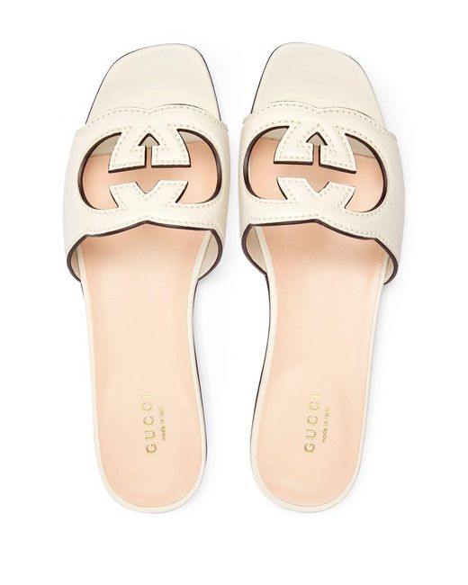 Gucci White Leather Flat Sandals