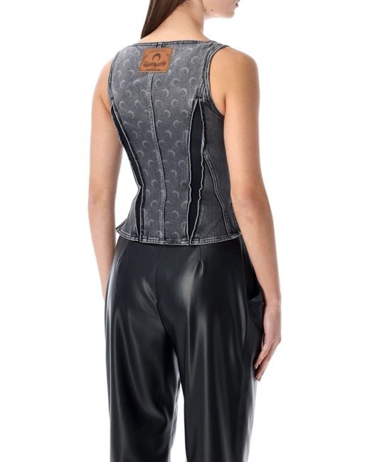 MARINE SERRE Blue Moon Laser Washed Denim Bustier Top