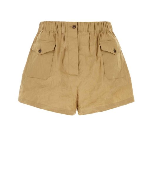 Prada Natural Camel Stretch Cotton Blend Shorts