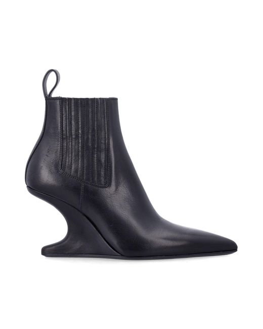 Rick Owens Blue Ankle Sharp Black Washed Calf Leather Boots