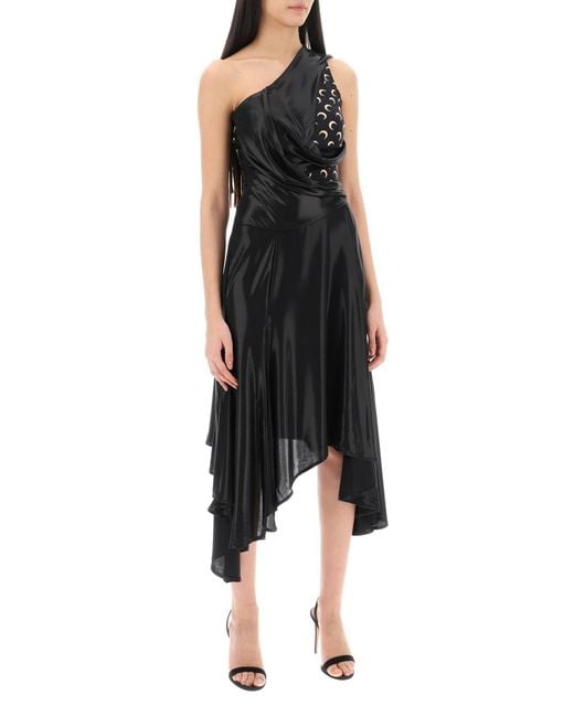 MARINE SERRE Black Asymmetrisches Kleid in regeneriertem Trikot
