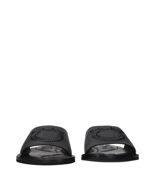 Ferragamo Black Lionel Leather Slides And Clogs