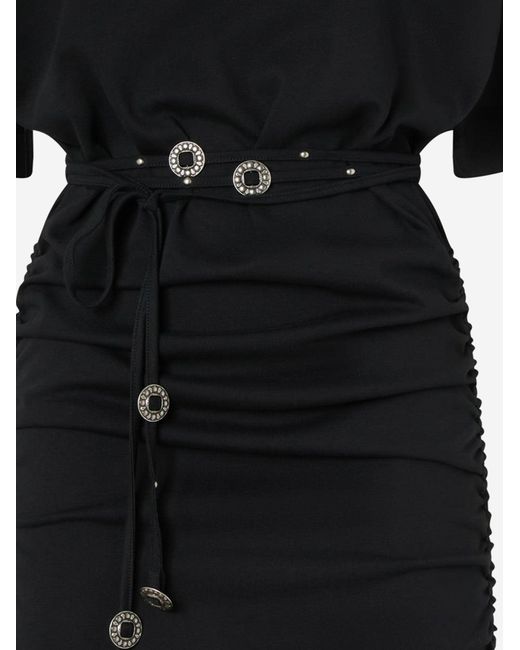 Vestido De Algodón Con Cinturón Pinko de color Black