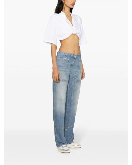 Palm Angels Blue Knee-Panel Mid-Rise Straight Jeans