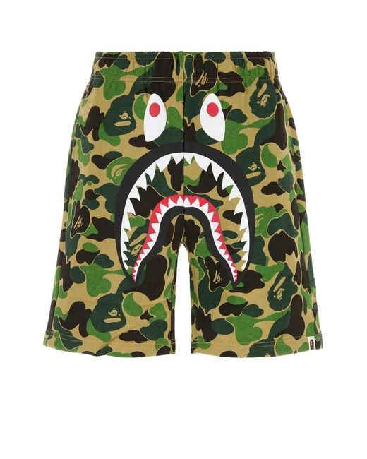 A Bathing Ape Green Printed Cotton Abc Camo Shark Bermuda Shorts for men