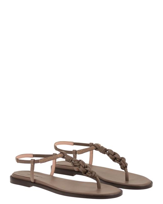 Fabiana Filippi Brown Leather Thong Sandals With Braided Detail