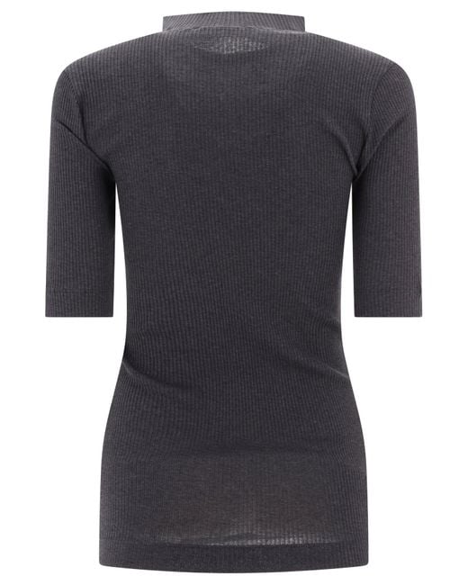 Brunello Cucinelli Black Ribbed T Shirt With Monili