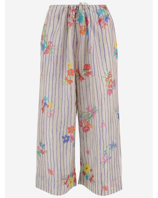 Péro White Gestreifte Seidenhose