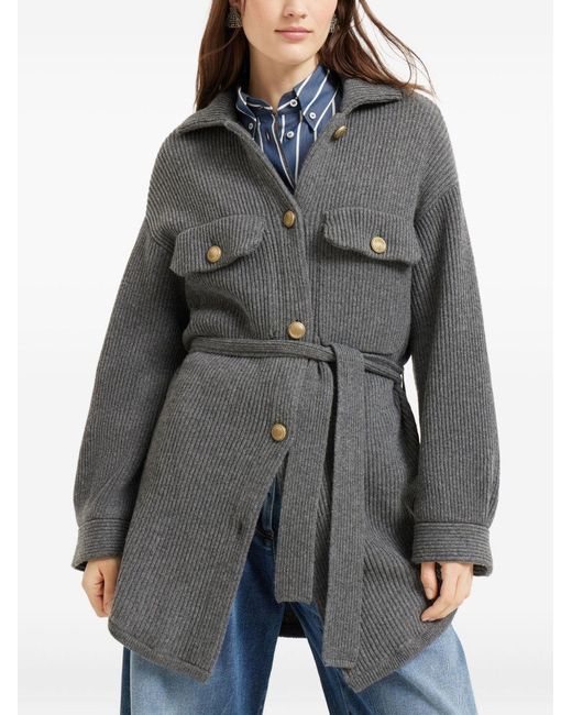 Brunello Cucinelli Geribbeld Wollen Vest Met Ceintuur in het Gray